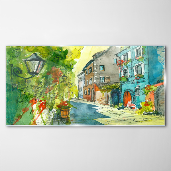 A charming street in color Glass art print