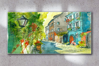A charming street in color Glass art print