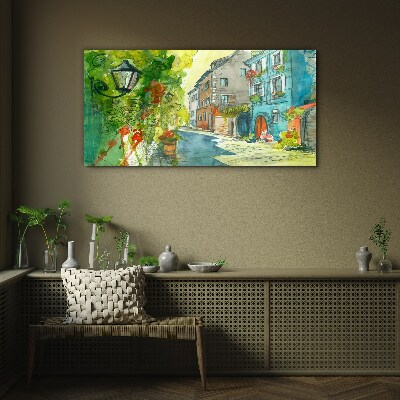 A charming street in color Glass art print