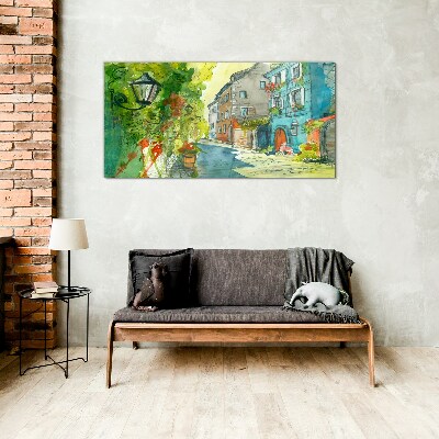 A charming street in color Glass art print