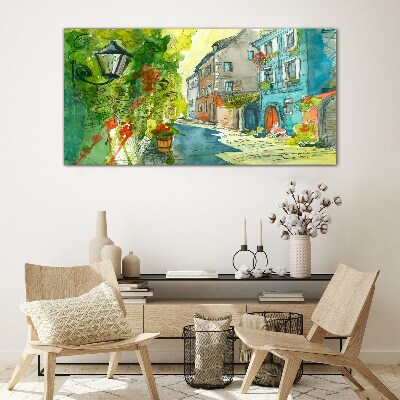 A charming street in color Glass art print