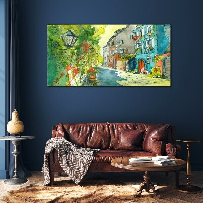 A charming street in color Glass art print