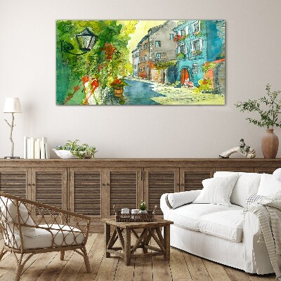 A charming street in color Glass art print