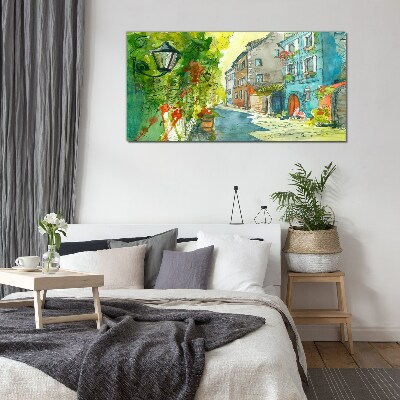 A charming street in color Glass art print