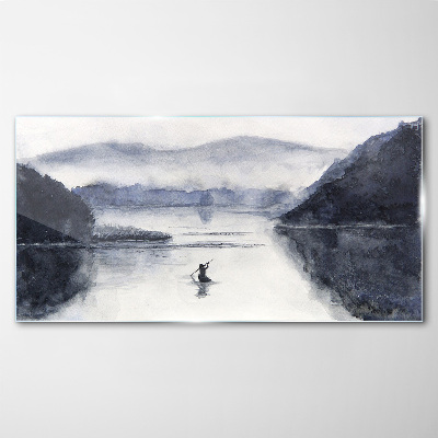 A quiet morning by the lake Wall art on glass