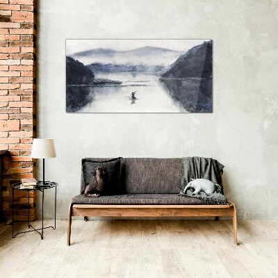 A quiet morning by the lake Wall art on glass