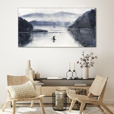 A quiet morning by the lake Wall art on glass