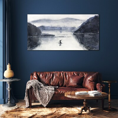 A quiet morning by the lake Wall art on glass
