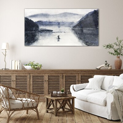 A quiet morning by the lake Wall art on glass