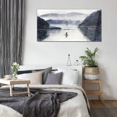 A quiet morning by the lake Wall art on glass
