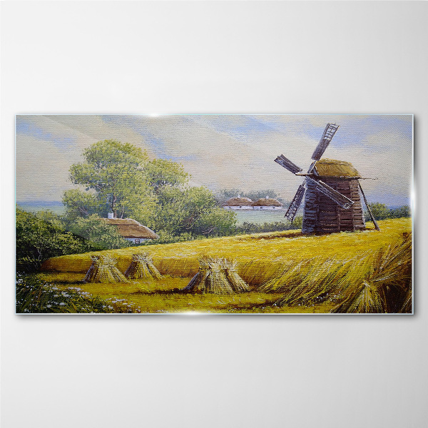 Rural landscape with a windmill Glass art print