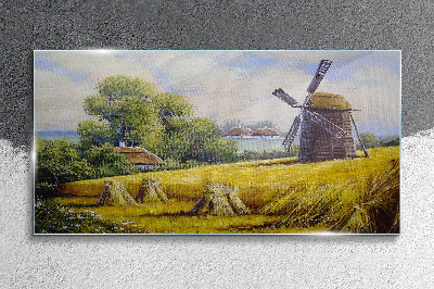 Rural landscape with a windmill Glass art print