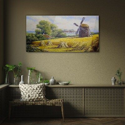 Rural landscape with a windmill Glass art print