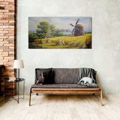 Rural landscape with a windmill Glass art print