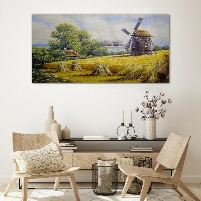 Rural landscape with a windmill Glass art print