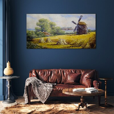 Rural landscape with a windmill Glass art print
