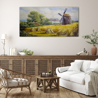 Rural landscape with a windmill Glass art print