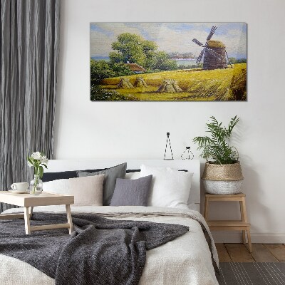 Rural landscape with a windmill Glass art print