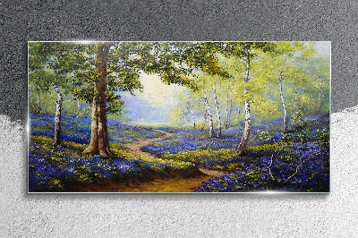 A flower alley in a forest landscape Wall art on glass