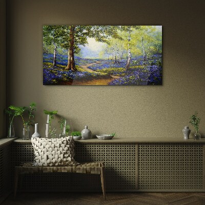 A flower alley in a forest landscape Wall art on glass
