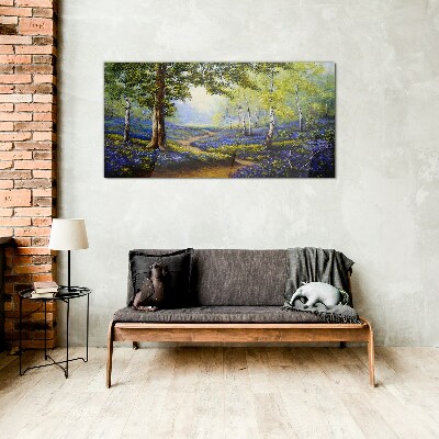 A flower alley in a forest landscape Wall art on glass