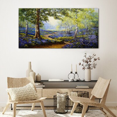 A flower alley in a forest landscape Wall art on glass