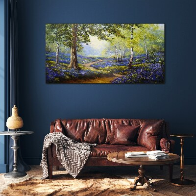 A flower alley in a forest landscape Wall art on glass