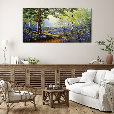 A flower alley in a forest landscape Wall art on glass