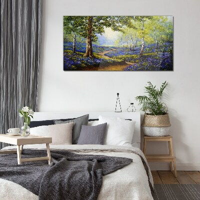A flower alley in a forest landscape Wall art on glass