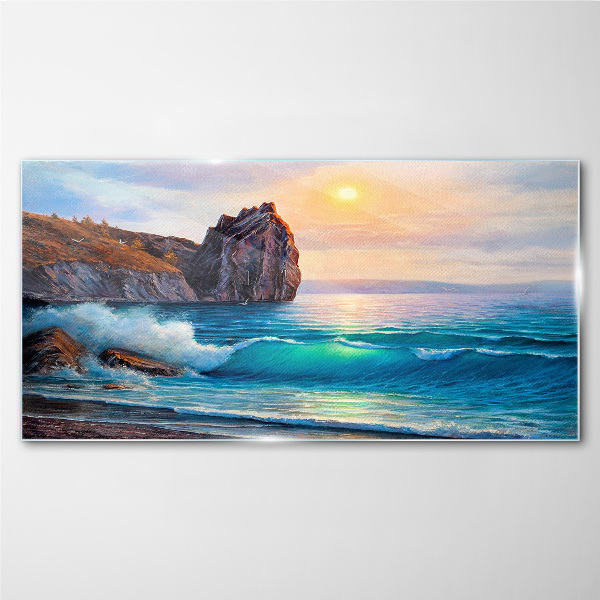 Calm sea at sunset Wall art on glass