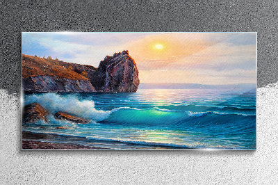 Calm sea at sunset Wall art on glass