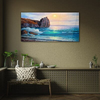 Calm sea at sunset Wall art on glass