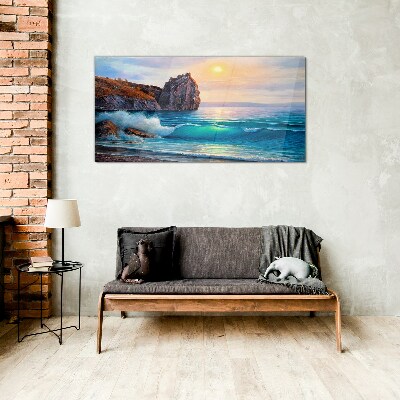 Calm sea at sunset Wall art on glass