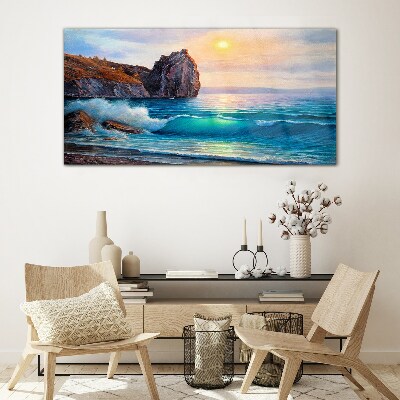 Calm sea at sunset Wall art on glass