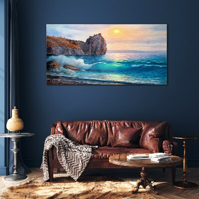 Calm sea at sunset Wall art on glass