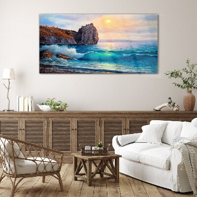Calm sea at sunset Wall art on glass