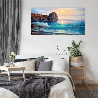 Calm sea at sunset Wall art on glass