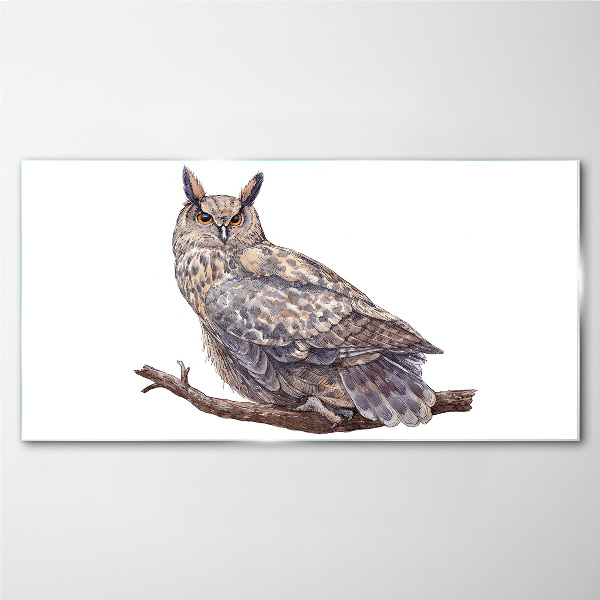 Owl on a branch Glass art print