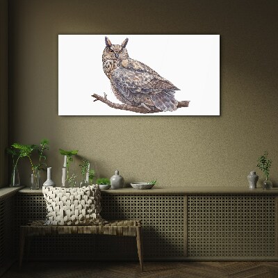 Owl on a branch Glass art print