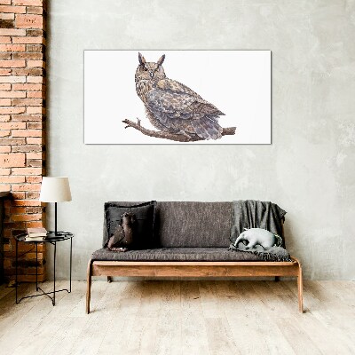 Owl on a branch Glass art print
