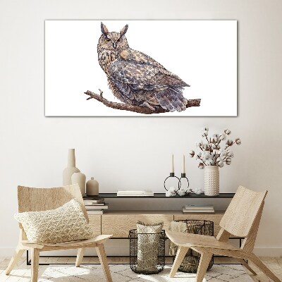 Owl on a branch Glass art print