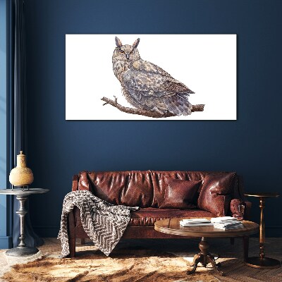 Owl on a branch Glass art print
