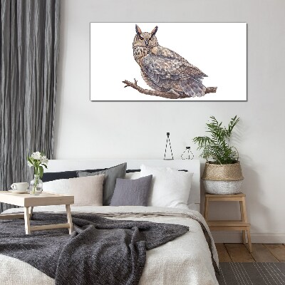 Owl on a branch Glass art print