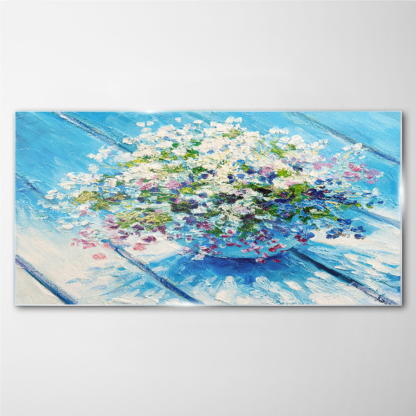 Floral composition on a blue background Wall art on glass