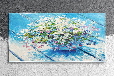 Floral composition on a blue background Wall art on glass