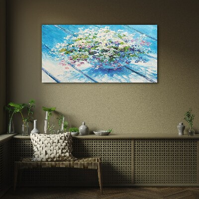 Floral composition on a blue background Wall art on glass