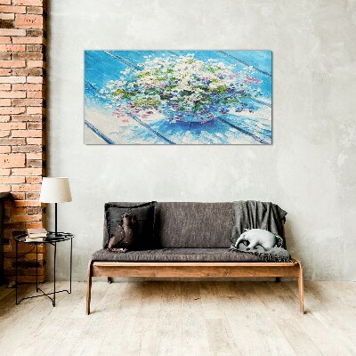 Floral composition on a blue background Wall art on glass