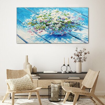 Floral composition on a blue background Wall art on glass