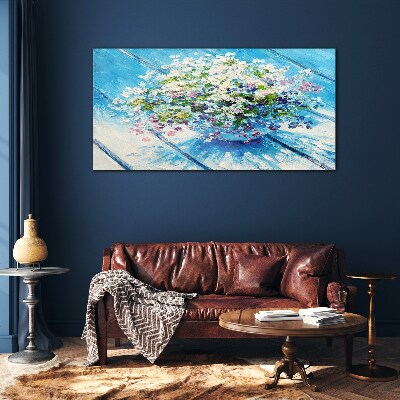 Floral composition on a blue background Wall art on glass