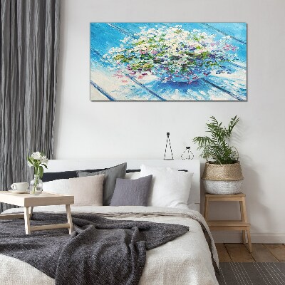 Floral composition on a blue background Wall art on glass